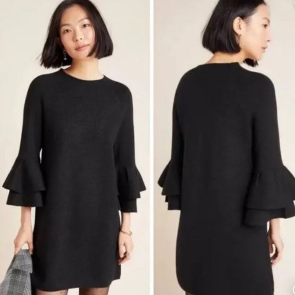 Anthropologie dress Claudette Knit Sweater black shimmer tunic dress knit dress